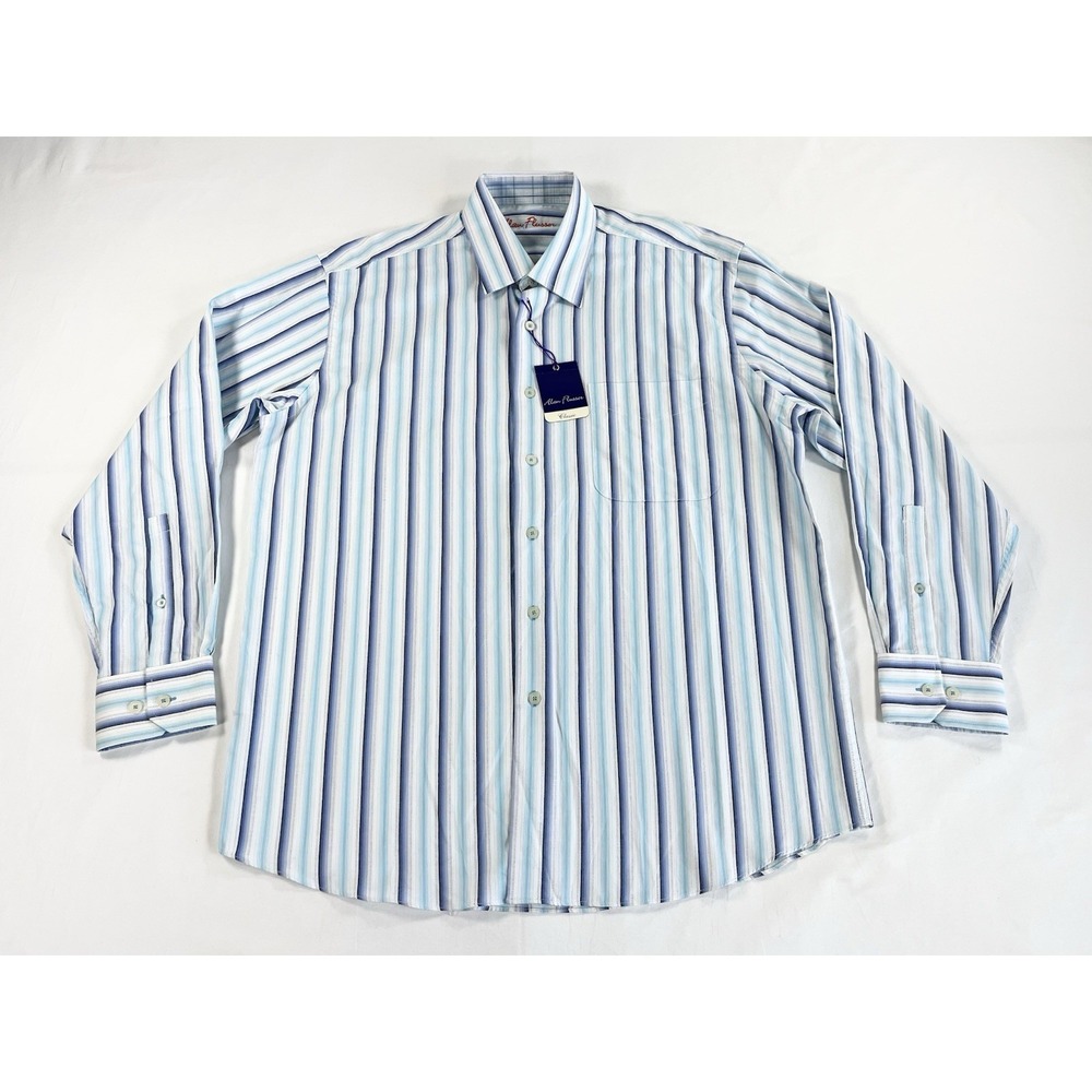 New Alan Flusser Multicolor Striped Long Sleeve Button Up Dress Shirt Mens L